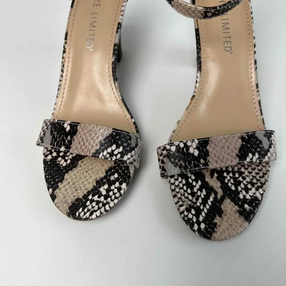 The‎ Limited Size 6.5M Chunky Heel Snake Boa Reptile Print Ankle Strap Shoes